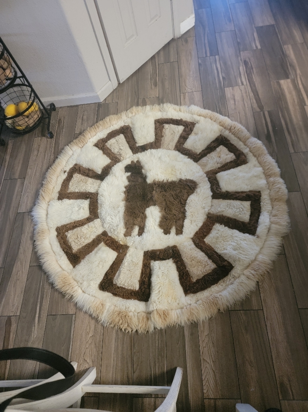 Plush Round Llama Accent Rug in Cream and Brown - Home Accents